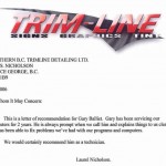 Testimonial from Trim-Line Signs Graphics Tint